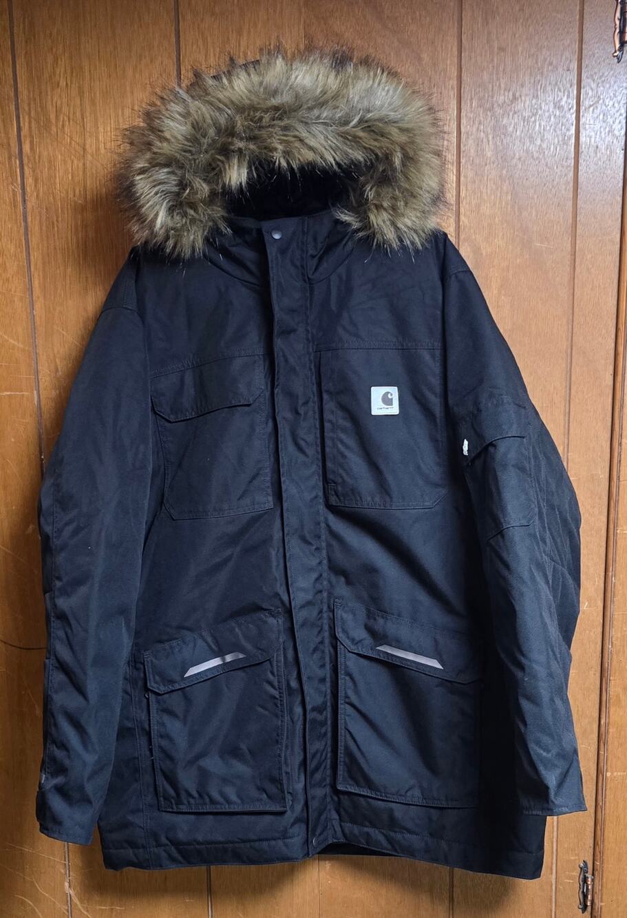 Carhartt Yukon Extremes Men's XL Insulated Parka Jacket Black Faux Fur Hood